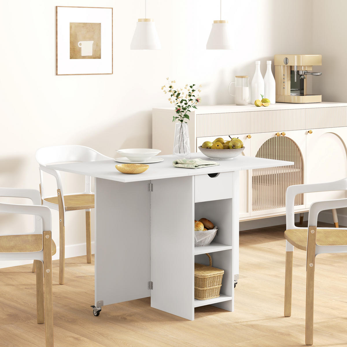 ESSTISCH Klappbarer Mobiler Küchentisch für 2-4 Personen, 114,5 x 70 x 75 cm, Weiß - Weiß, Holzwerkstoff (70/114.5/75cm) - HOMCOM