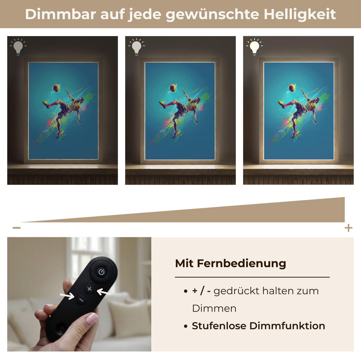 NACHTTISCHLAMPE MIT AKKU Fußballer - Farbspritzer - Farbenfroh - Ball 30x40 cm - Blau, Holzwerkstoff (8/30/40cm) - OnlyWow