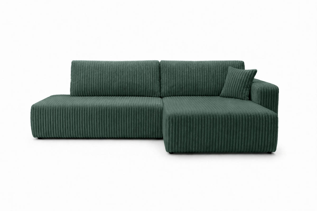 ECKSOFA Mit Schlaffunktion Und Bettkasten, Cordstoff Tilia, Grün, Rechts, OPEN XL - Grün, Holz (262/145cm) - Kaiser Möbel