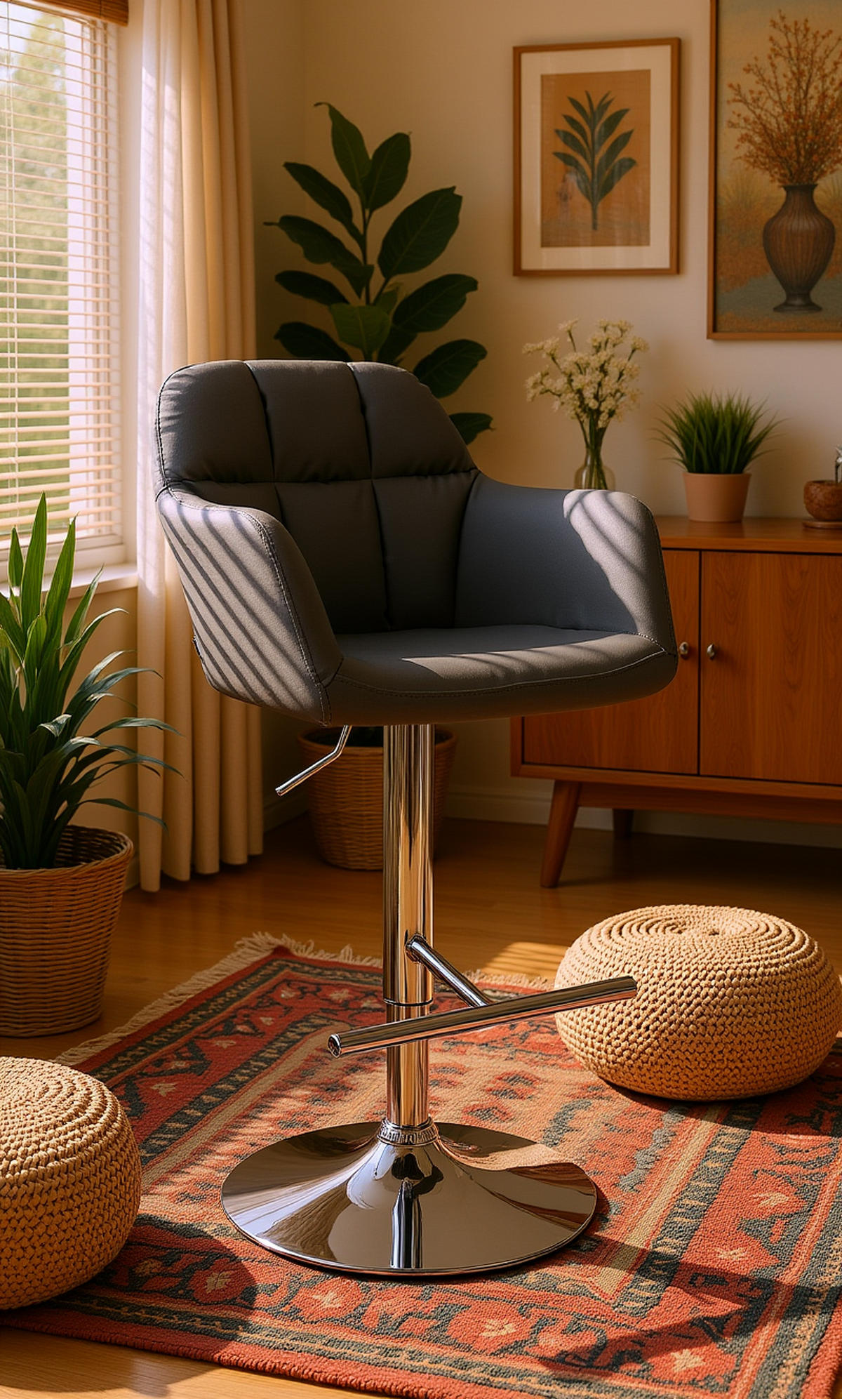 BARHOCKER Nardo Kunstleder chrom schwarz - Chromfarben/Schwarz, Kunststoff/Metall (57/118/59cm) - TPFLiving