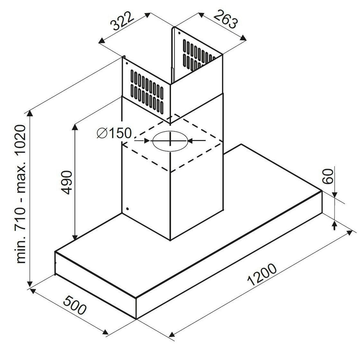 DUNSTABZUGSHAUBE GCH 972 BL 120 Quatro 120 cm Edelstahl - Silberfarben, Metall (120/102/50cm) - Gurari