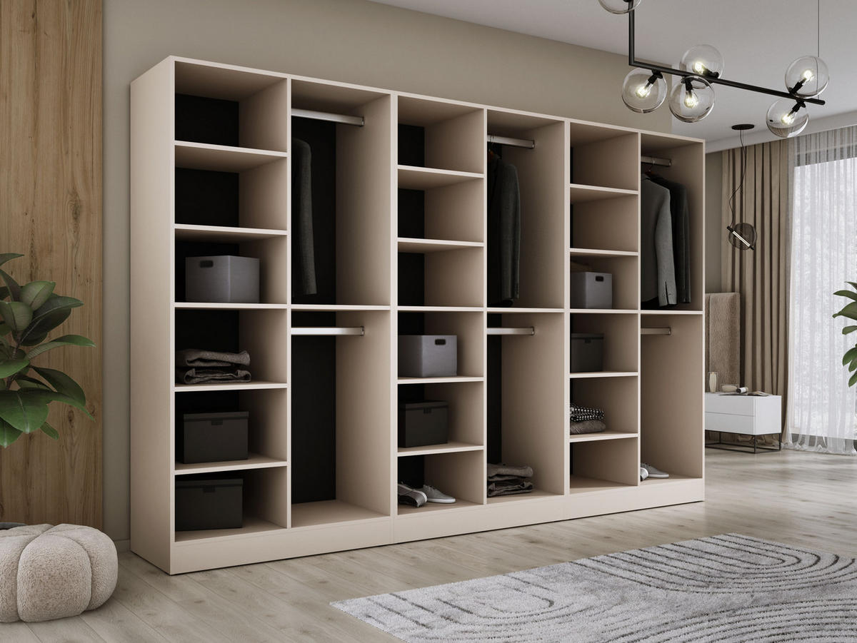 KLEIDERSCHRANK, Gerilltes Glas / Sandbeige / Gerilltes Glas, 300 x 200 x 51 cm - Sandfarben/Naturfarben, Holzwerkstoff (300/200/51cm) - 3XE LIVING