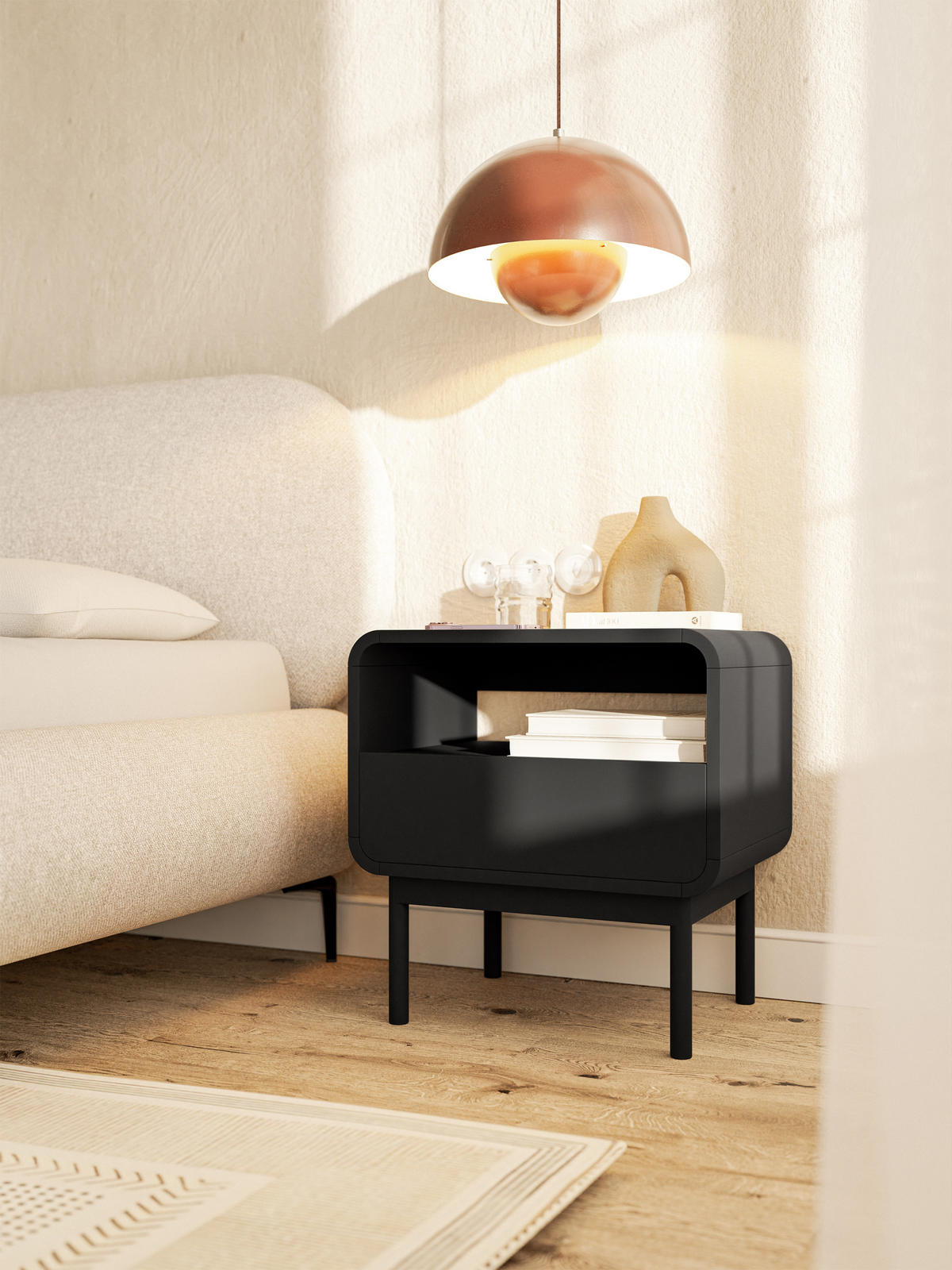 NACHTTISCH ORO Schwarz mit Schublade 54 cm - Schwarz, Holz/Holzwerkstoff (53.8/61.1/40cm) - Selsey