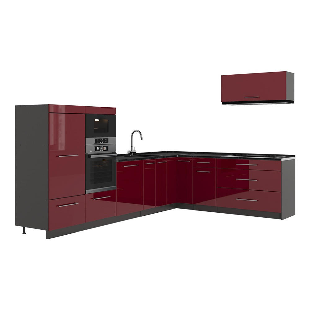ROHOVÁ KUCHYŇA Fame-Line, Bordeaux vysoký lesk/antracitová, 327 x 227 cm, AP Antracit - bordová/antracitová, kompozitné drevo (327/153.6/60cm) - Vicco