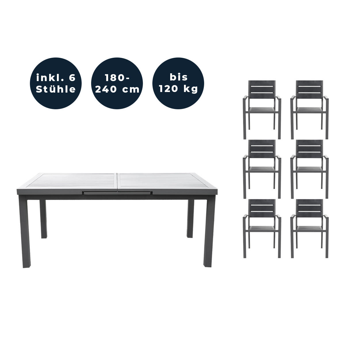 SITZGRUPPE CALIDO MADERA - 7 tlg. - Anthrazit, Metall - Home Deluxe