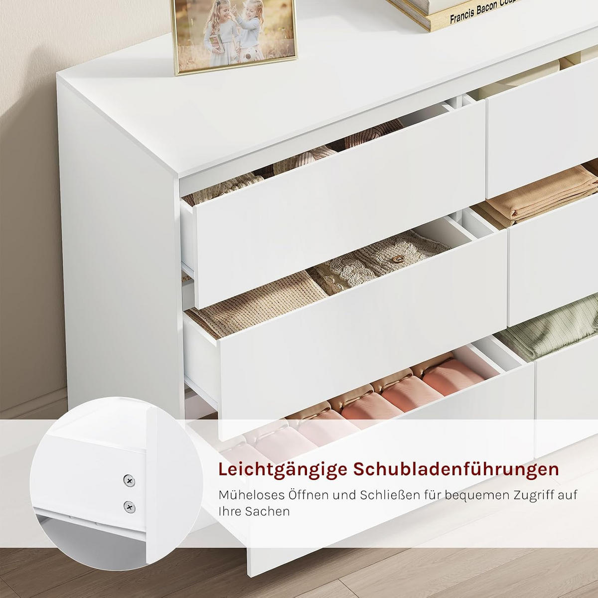 KOMMODE 6 Schubladen Holzwerkstoff 120/40/75 cm Weiß - Weiß, Holzwerkstoff (40/75/120cm) - Woltu
