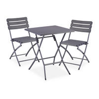 BALKONMÖBEL-SET 3-tlg. - Grau, Kunststoff/Metall - Relaxdays