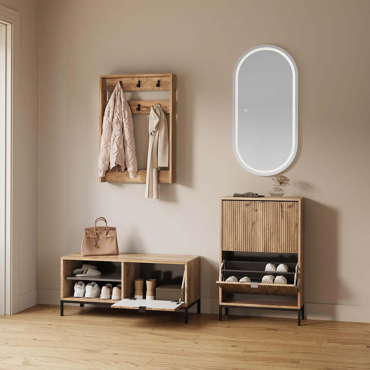 GARDEROBE Aterno Viking Oak Set, 2 Teile - Eichefarben, Holzwerkstoff (60/92/24cm) - Livinity®