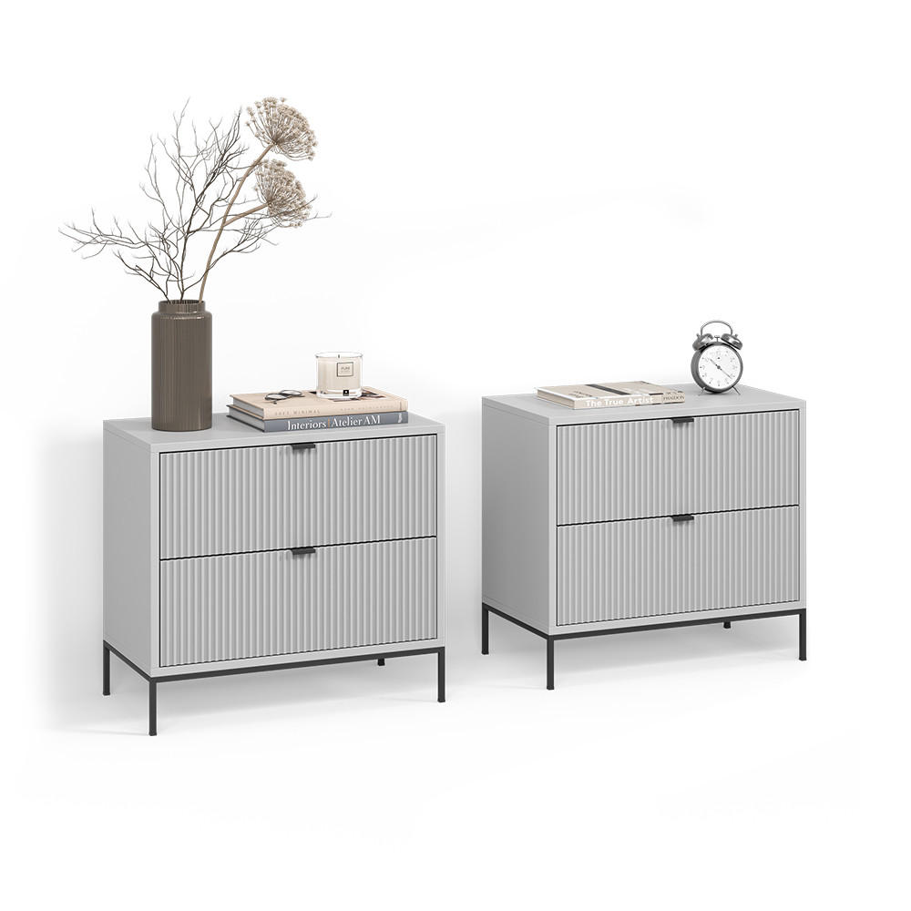 NACHTTISCHE Aterno Grau 2er Set - Grau, Holzwerkstoff (66/60/36cm) - Livinity®
