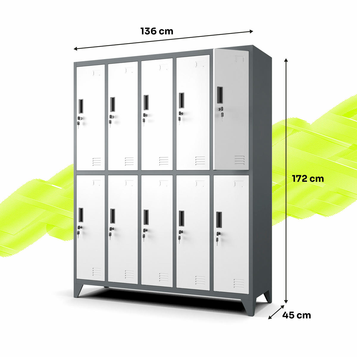 MEHRZWECKSCHRANK mit 10 Fächer Stahl Weiß Anthrazit 136x172x45cm - Anthrazit/Weiß, Metall (136/172/45cm) - Muralo