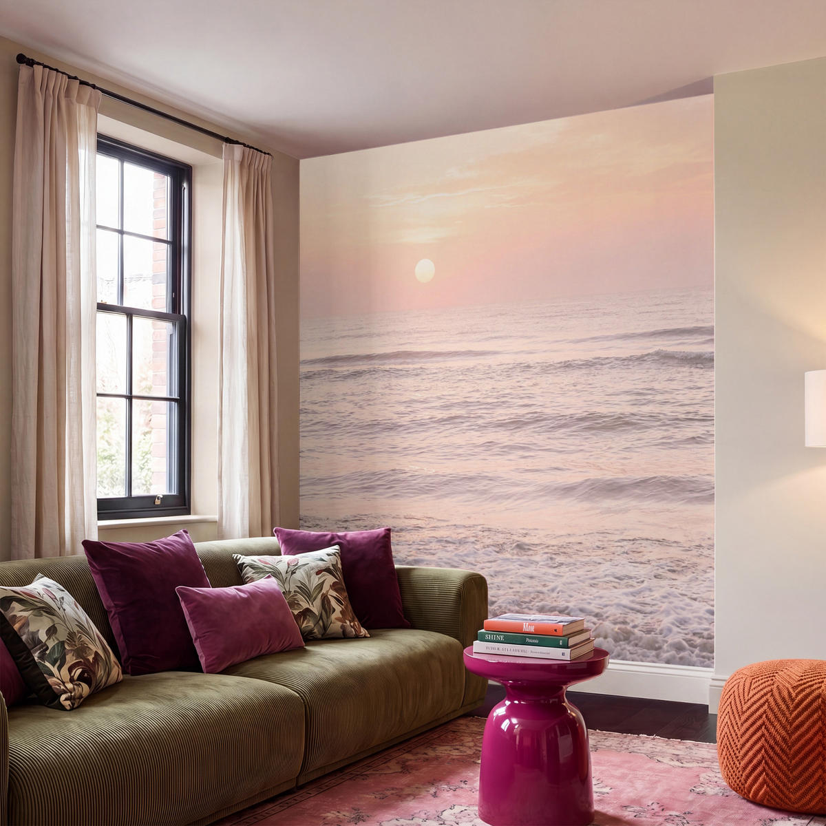 TAPETE - Sonne - Strand - Rosa - 200x200 cm - Hellrosa, Papier (200/200cm) - OnlyWow