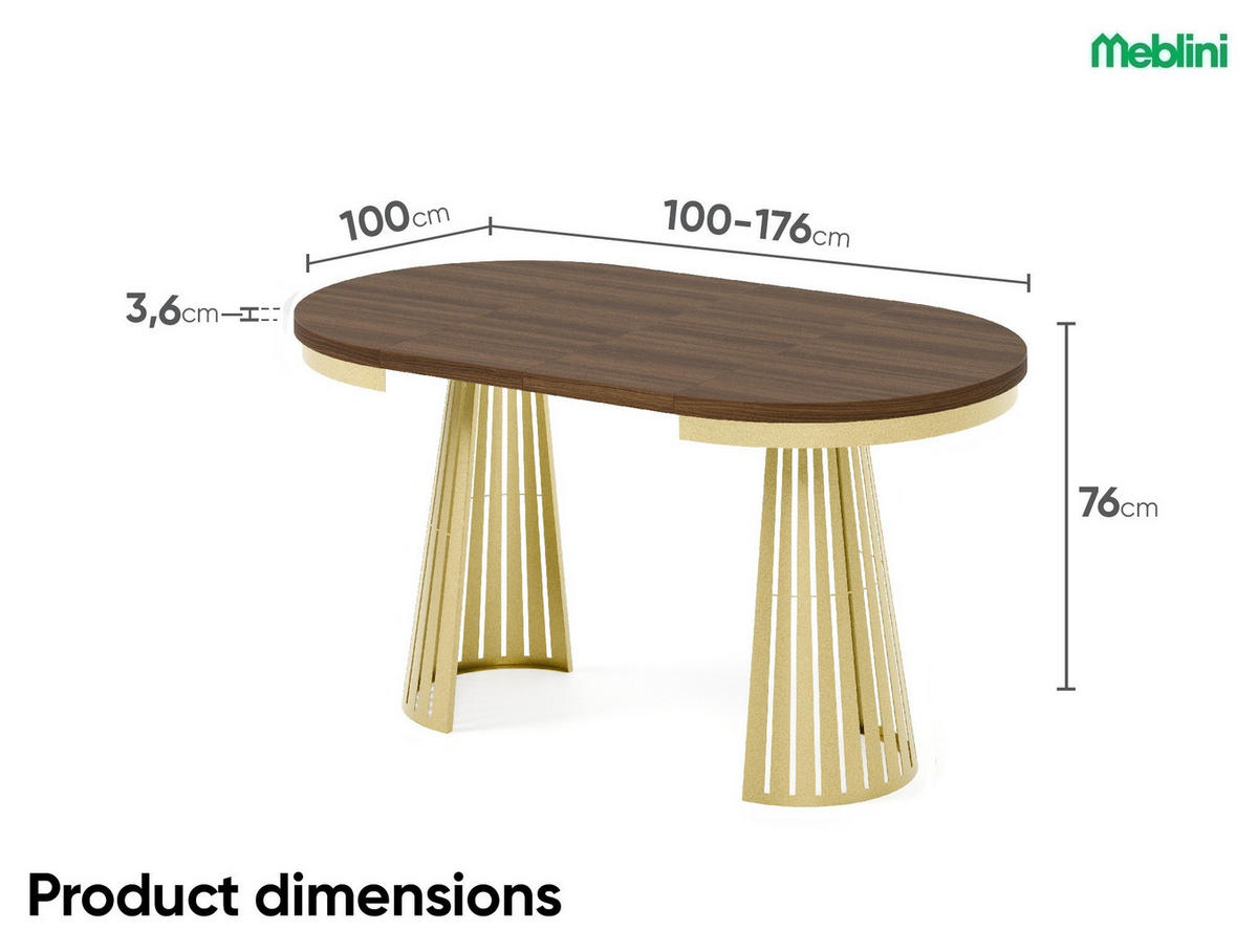ESSTISCH Cone Bis - Goldfarben/Haselnussfarben, Holzwerkstoff/Metall (100/100/76cm) - Meblini