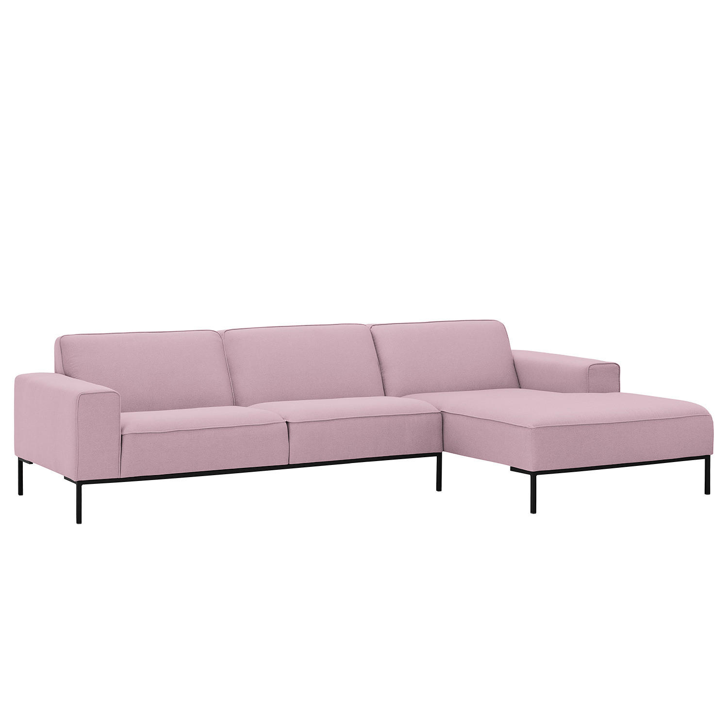 ECKSOFA mit Longchair - Webstoff - Schwarz/Rosa, Textil (285/168cm) - home24