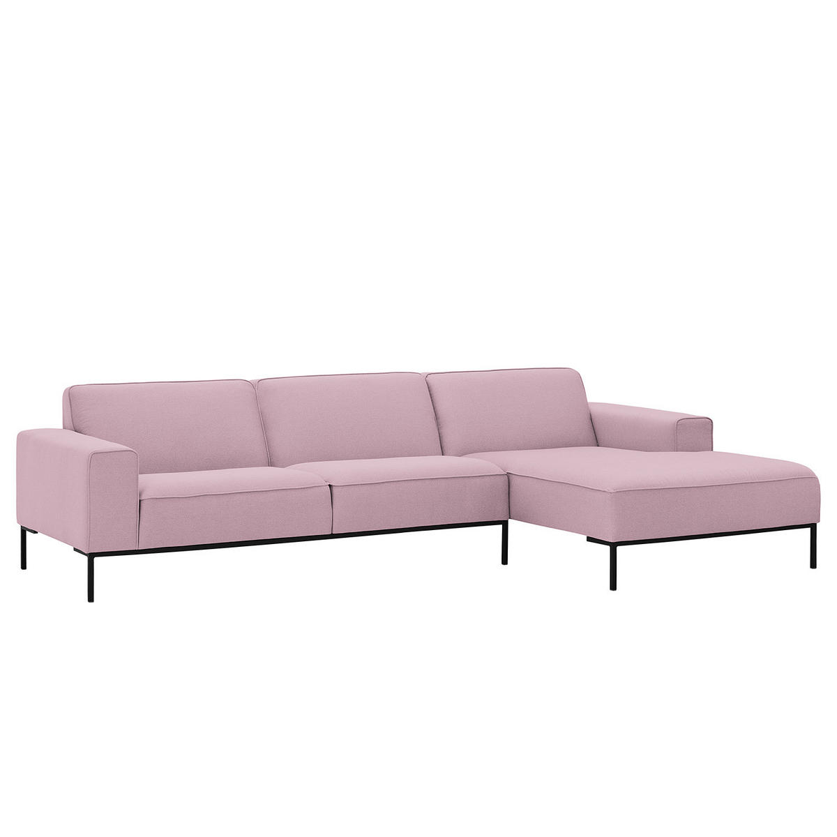ECKSOFA mit Longchair - Webstoff - Schwarz/Rosa, Textil (285/168cm) - home24