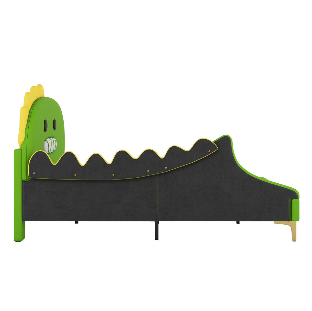 KINDERBETT 140/200 cm in Grün mit Dino-Kopfteil aus PU und MDF - Grün, Leder (140/200cm) - BEAOK