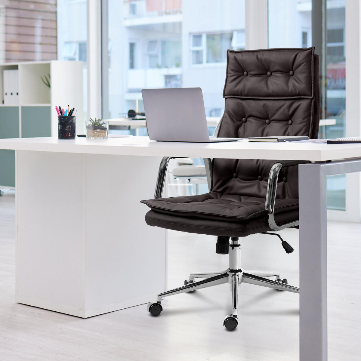 CHEFSESSEL Echtleder Braun - Chromfarben/Braun, Leder/Metall (60/111/65cm) - CLP