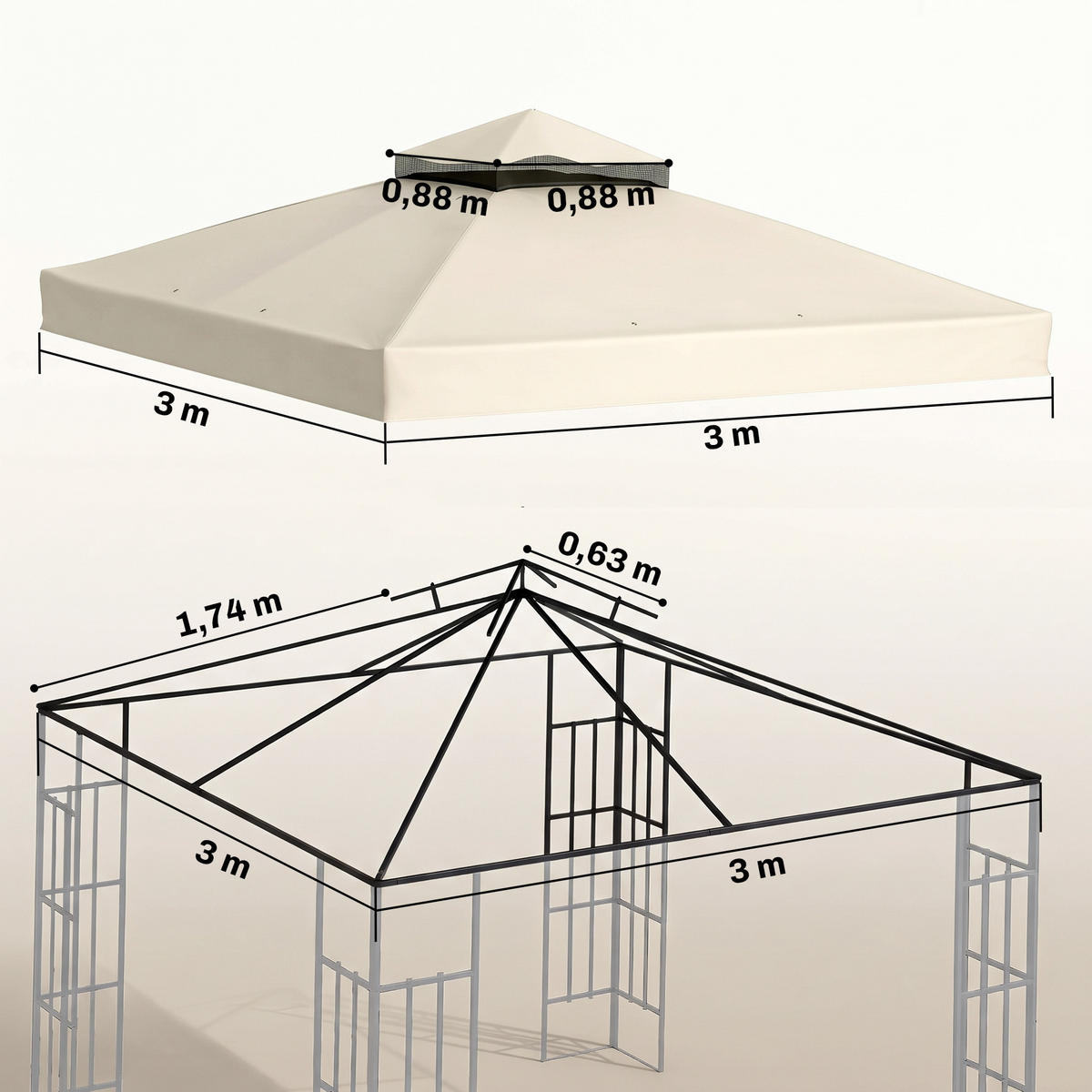 ERSATZDACH für Pavillon 3 x 3 m - Creme, Kunststoff (300/1/300cm) - Outsunny