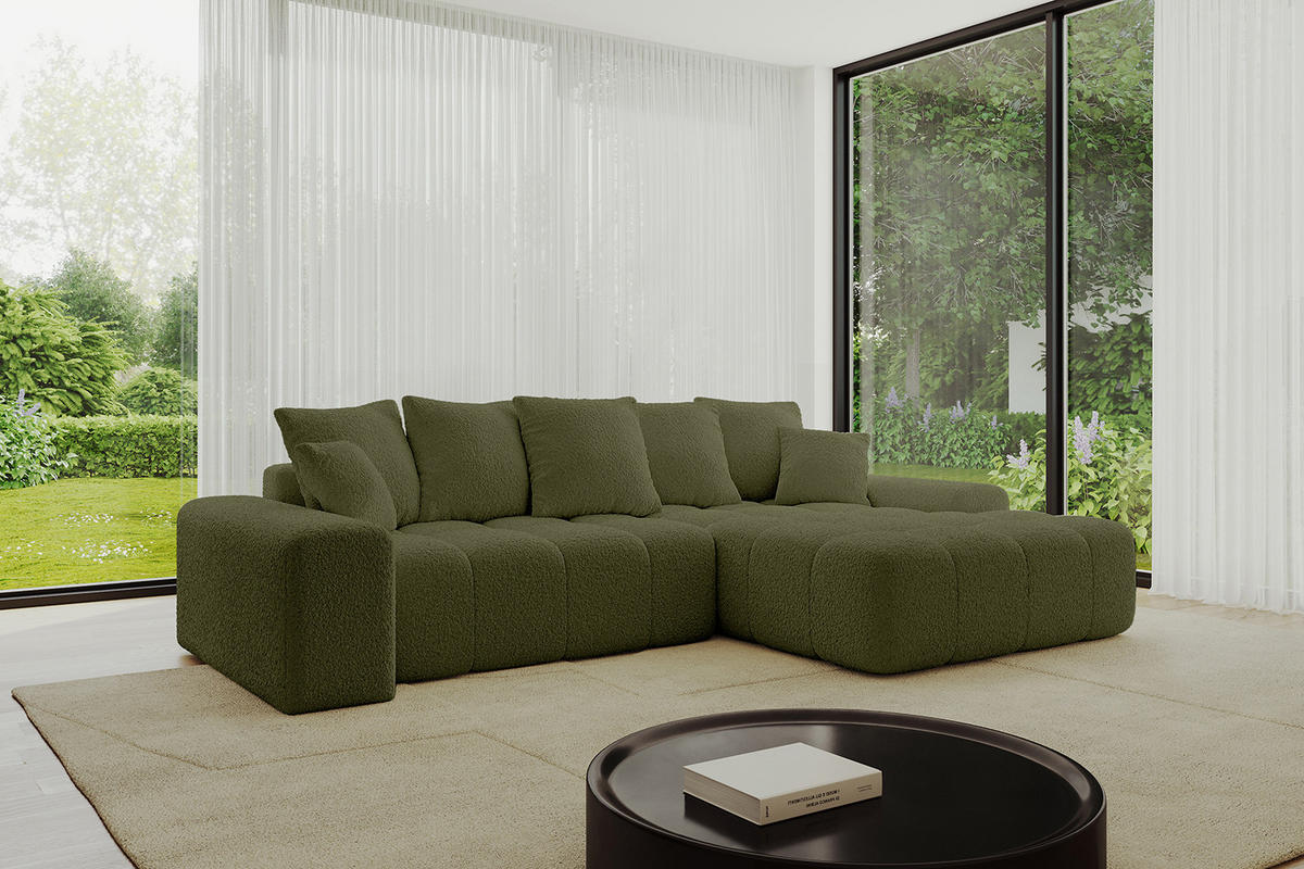 ECKSOFA Ottomane Rechts ENSI-L - 267x164x88 cm Olivgrün - Olivgrün, Holzwerkstoff/Kunststoff (164/267cm) - ALTDECOR