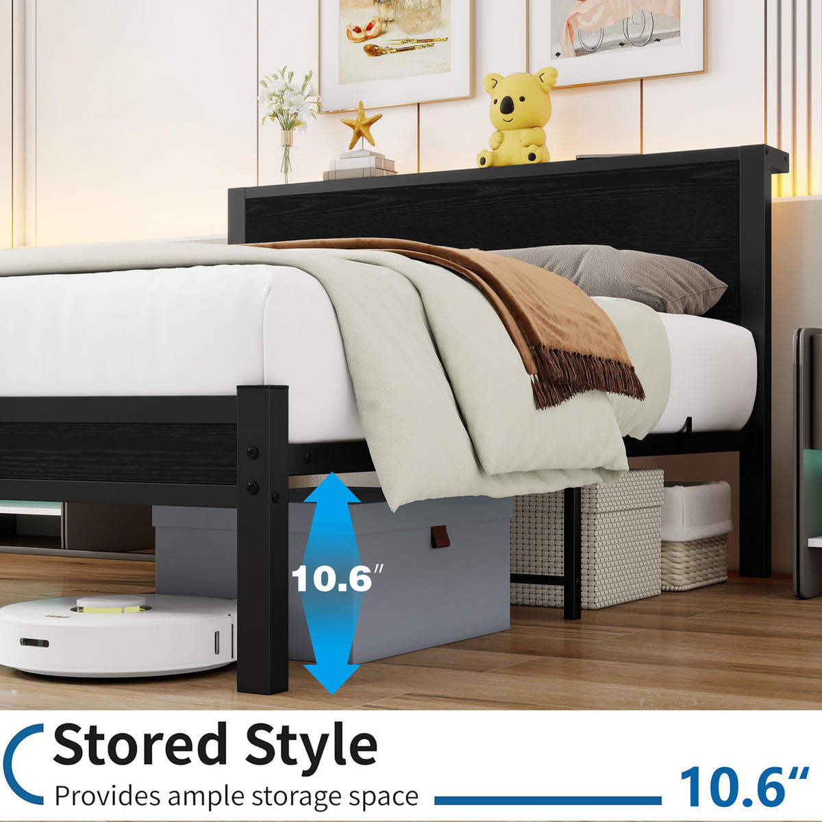 METALLBETT 140x200 cm Stauraum Kopfteil schwarz - Schwarz, Holzwerkstoff (140/200cm) - LEBENLANG