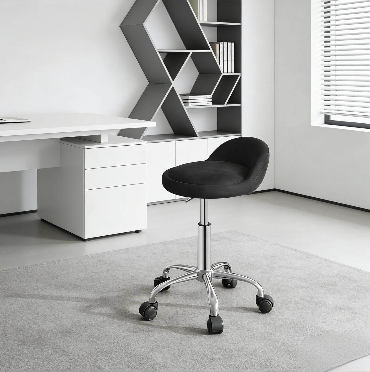 BÜROHOCKER höhenverstellbar 53-65,5 cm Samt Black - Schwarz, Metall (30/65.5/30cm) - Meubliv