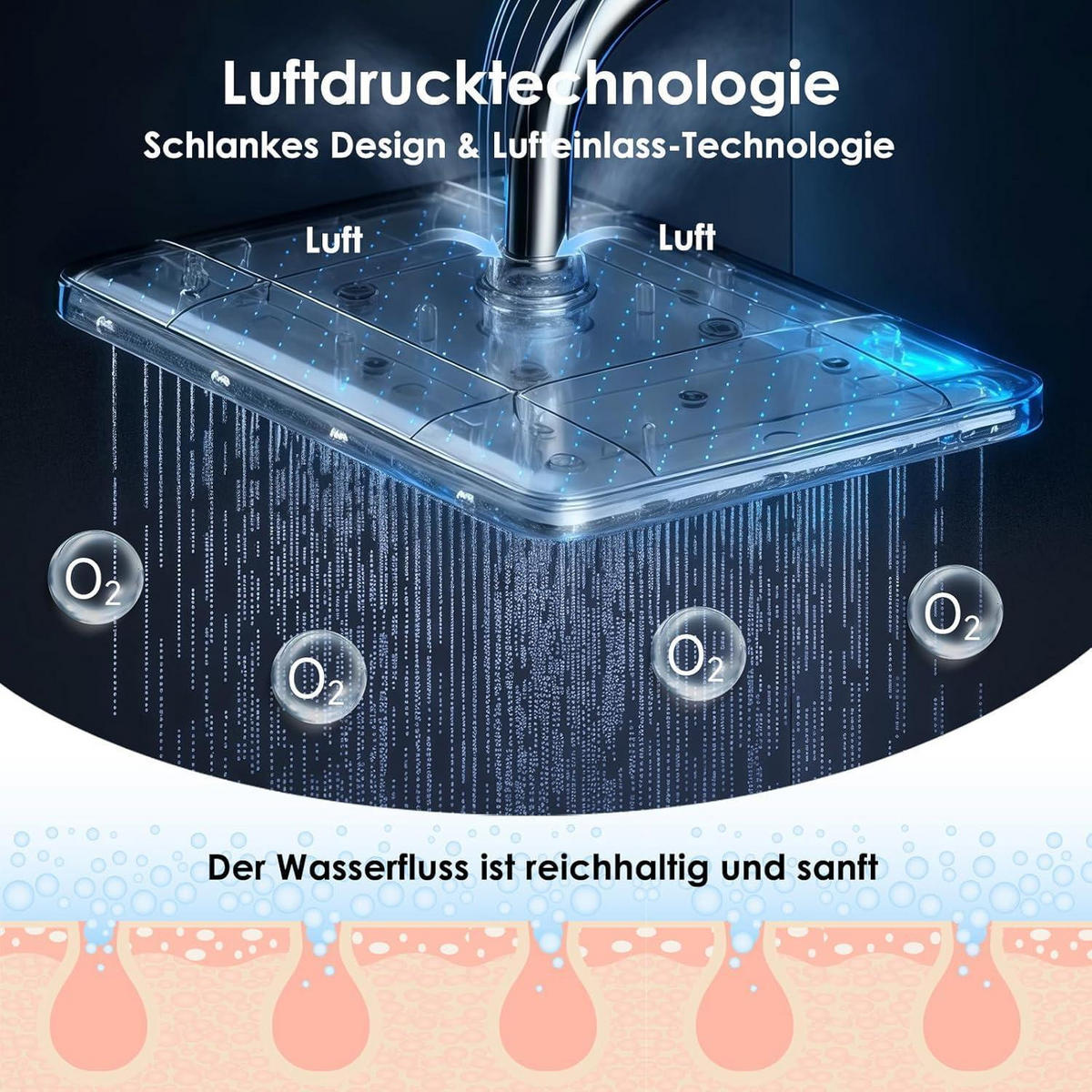 REGENDUSCHKOPF 12 Zoll Quadratisch Chrom Schwarz - Silberfarben, Metall (21/12.7/32cm)