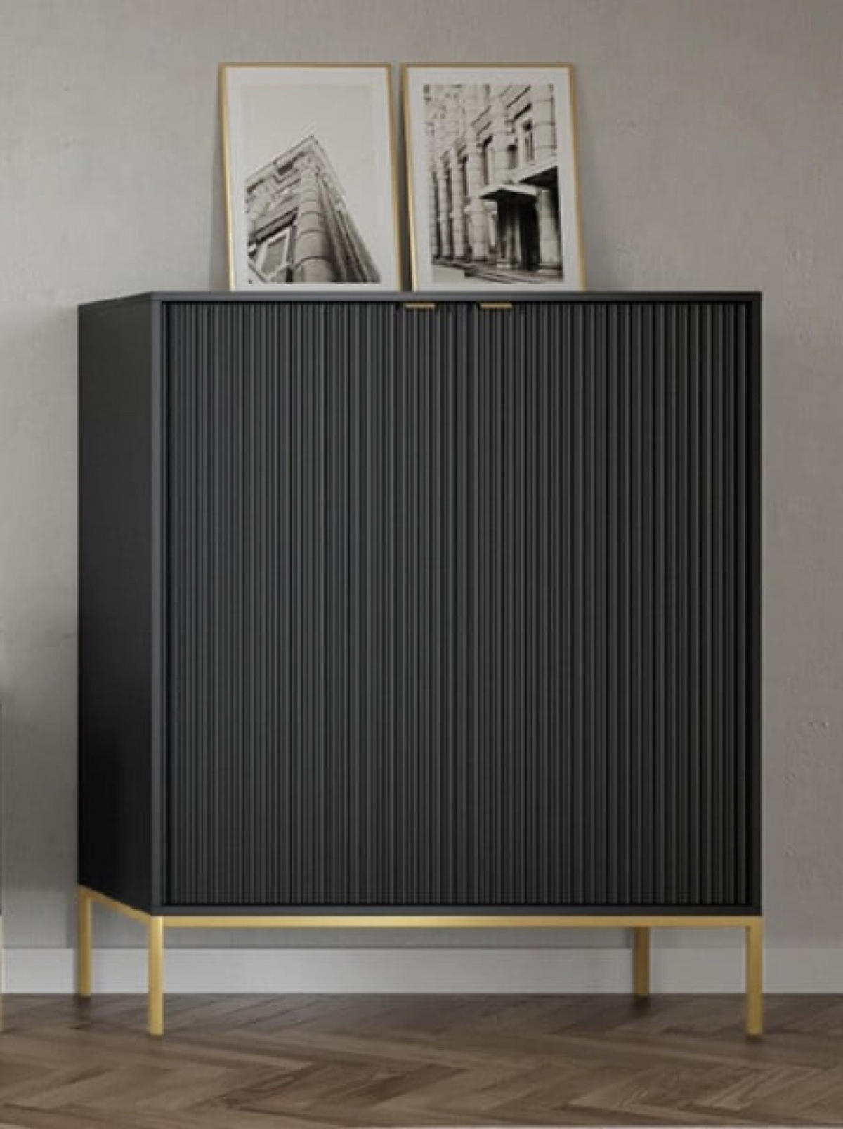 KOMMODE Schwarz NEW K104 Mit Goldfarbenen Beinen - Schwarz, Holzwerkstoff (104/125/39cm) - Sepro Meble