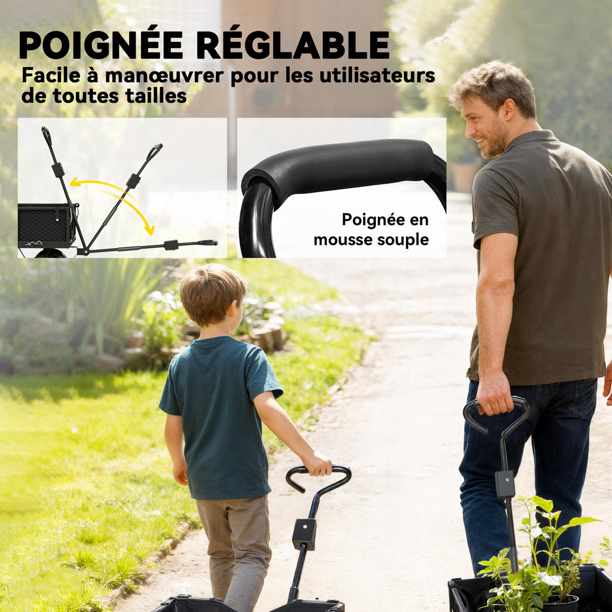 TRANSPORTWAGEN DE-17588 300 kg mit Plane und Klappwänden Schwarz - Schwarz, Metall (51/54/105cm) - ComfortXL