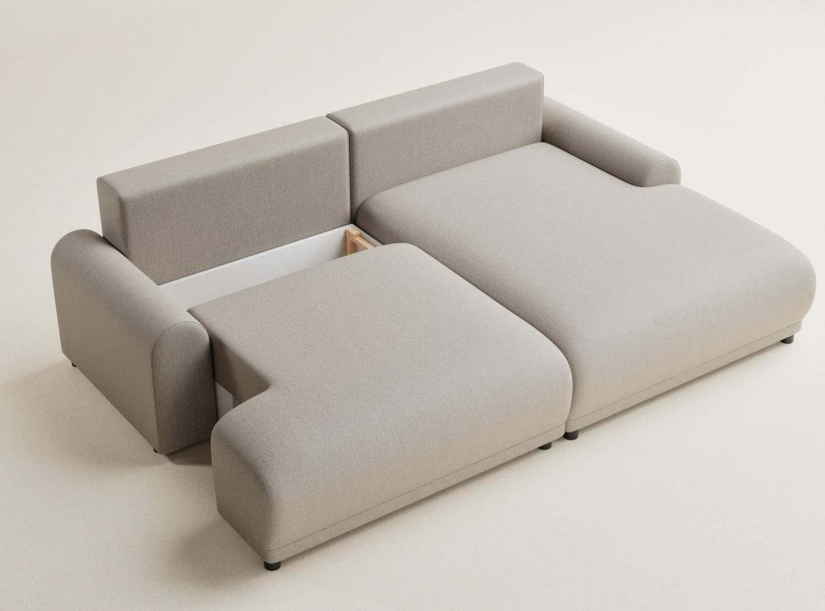 ECKSOFA MIT SCHLAFFUNKTION Tallin Beige Webstoff - Beige/Schwarz, Holz/Holzwerkstoff (240/145cm) - Maison de Reve