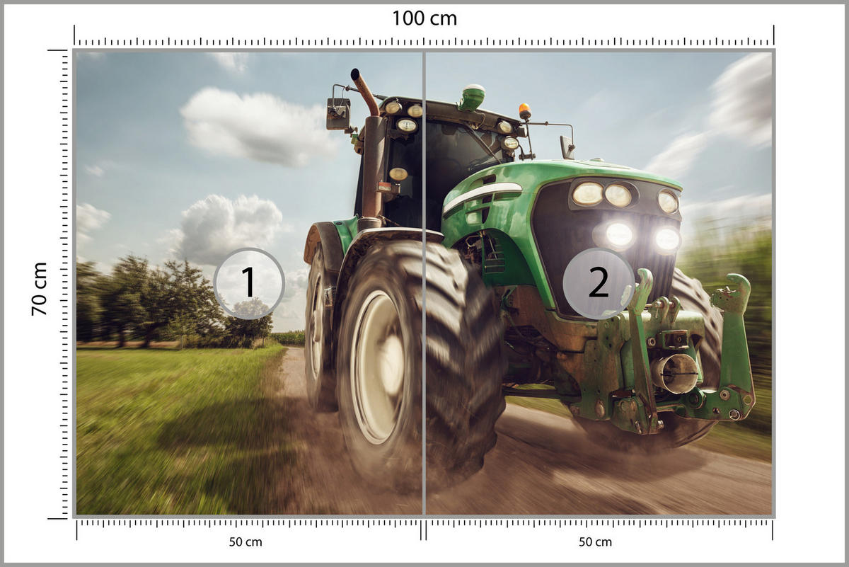 FOTOTAPETA Jazdiaci Traktor Stromy Vegetácia Poľnohospodárstvo 100 x 70 cm - čierna/biela, papier (100/70cm) - Muralo