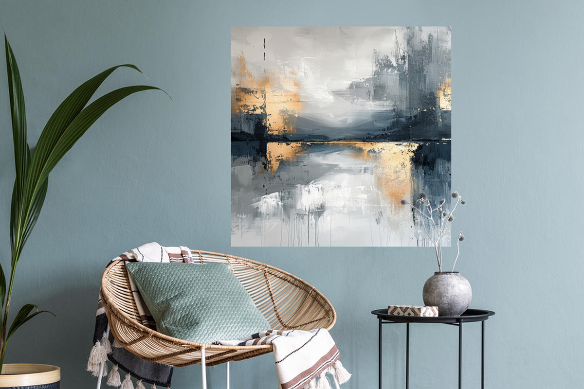 WANDTATTOO Kunst - Grau - Gold - Abstrakt 50x50 cm - Dunkelgrau, Kunststoff (50/50/0.1cm) - MuchoWow