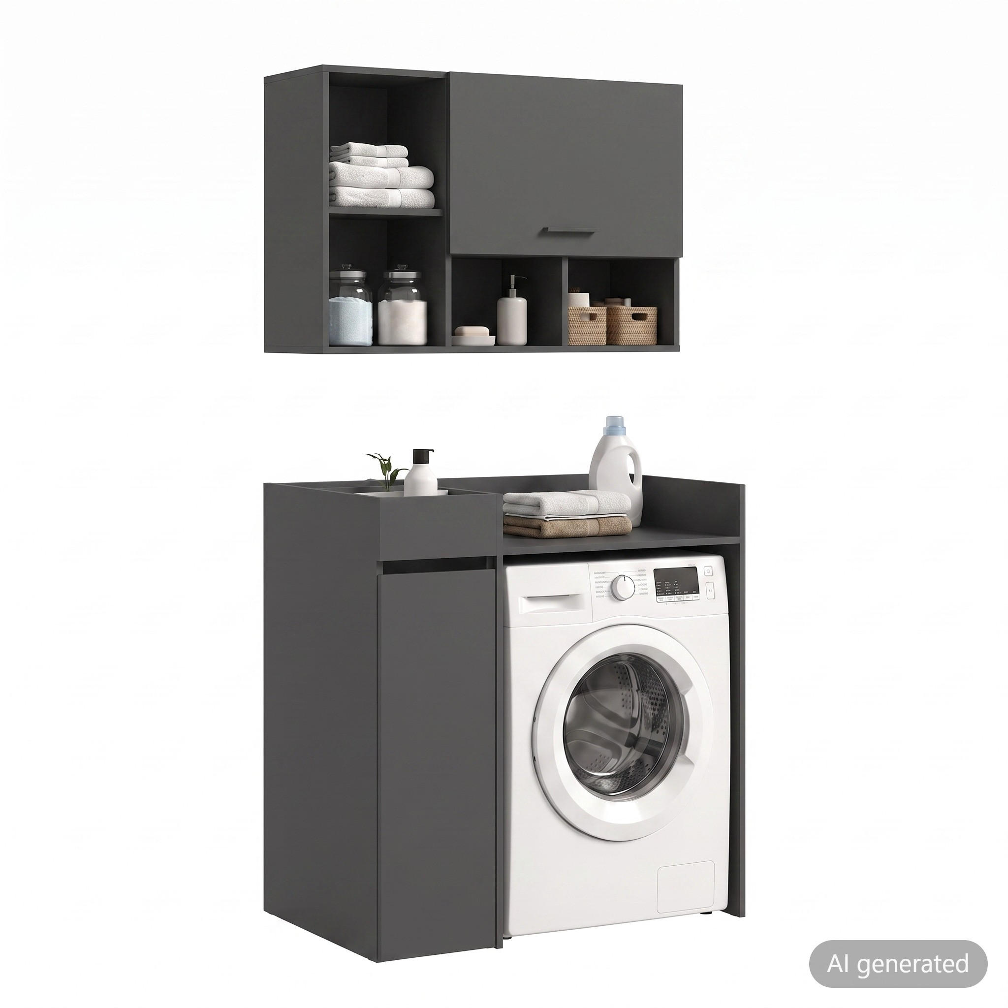 WASCHMASCHINENUMBAU Set Mixx (B/H/T: ca. 95/195/60 cm) in anthrazit/anthrazit - Anthrazit, Holzwerkstoff (95/195/60cm)