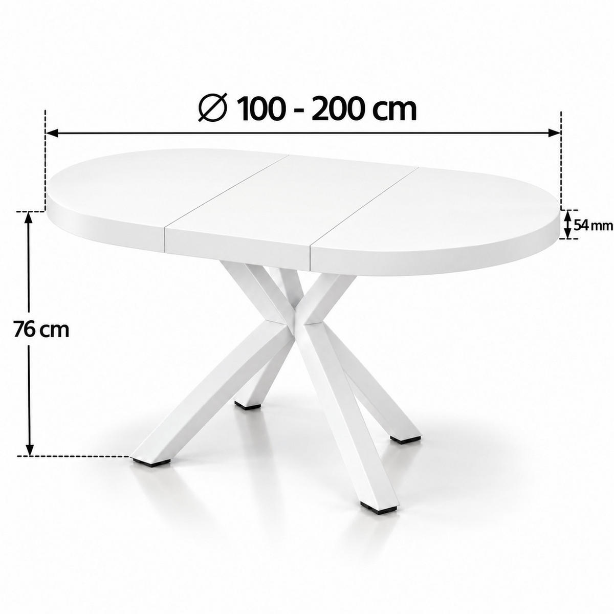 ESSTISCH rund ausziehbar 100/200/76 cm, Weiß, 54 cm Tischplatte + X Metallbeine Gold - Goldfarben/Weiß, Holzwerkstoff/Metall (100/200/76cm) - Damale Möbel