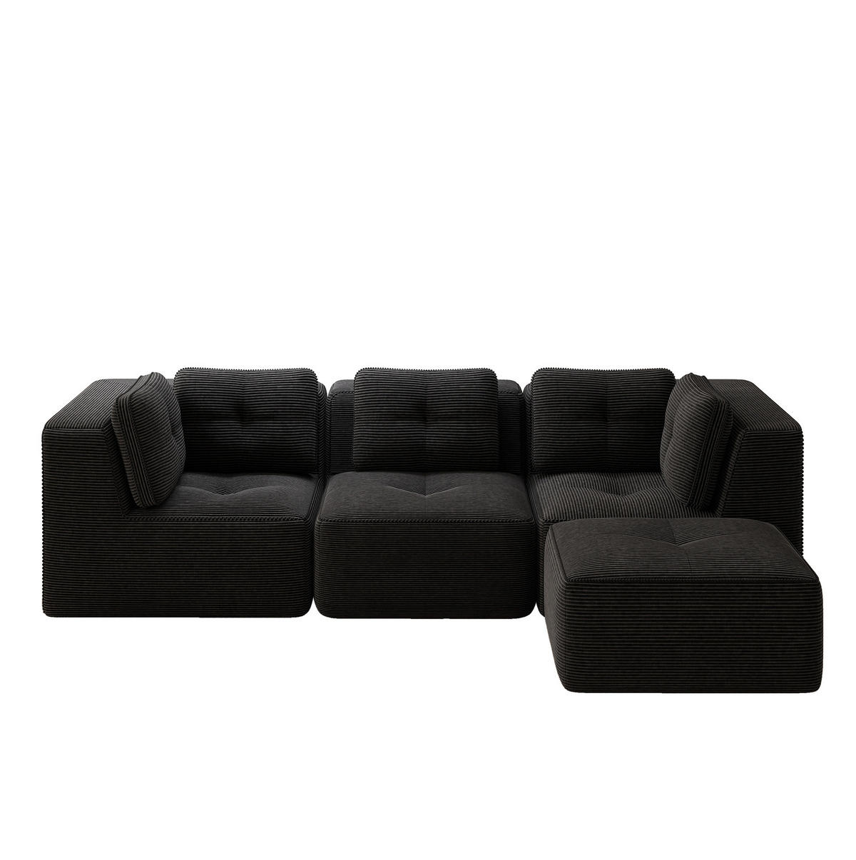 ECKSOFA 297/177/69 cm schwarz aus Cord mit modularem Design und tiefer Sitzfläche - Schwarz, Textil (177/297cm) - OKWISH
