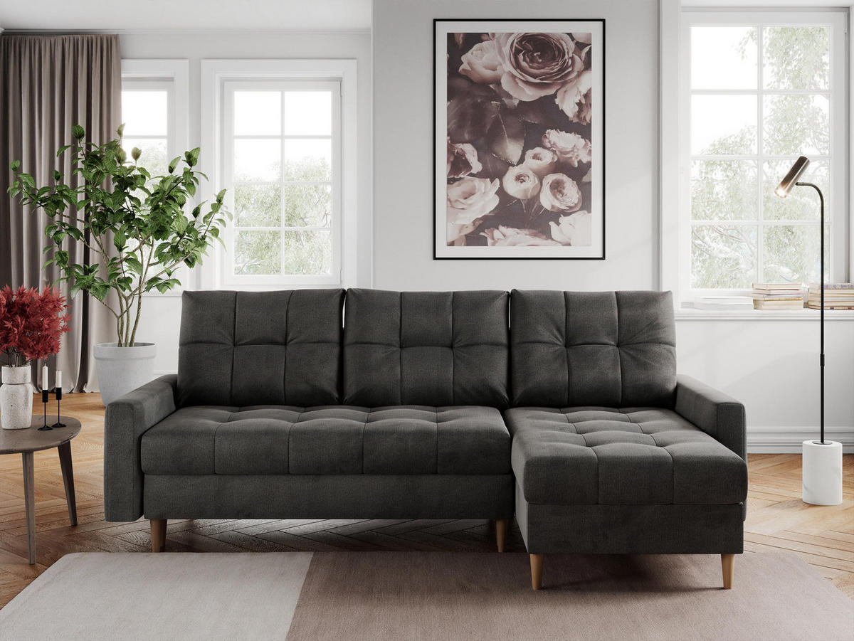 ECKSOFA Colin Velvet Dunkelgrau - Dunkelgrau/Braun, Holz/Textil (220/140cm) - MKS