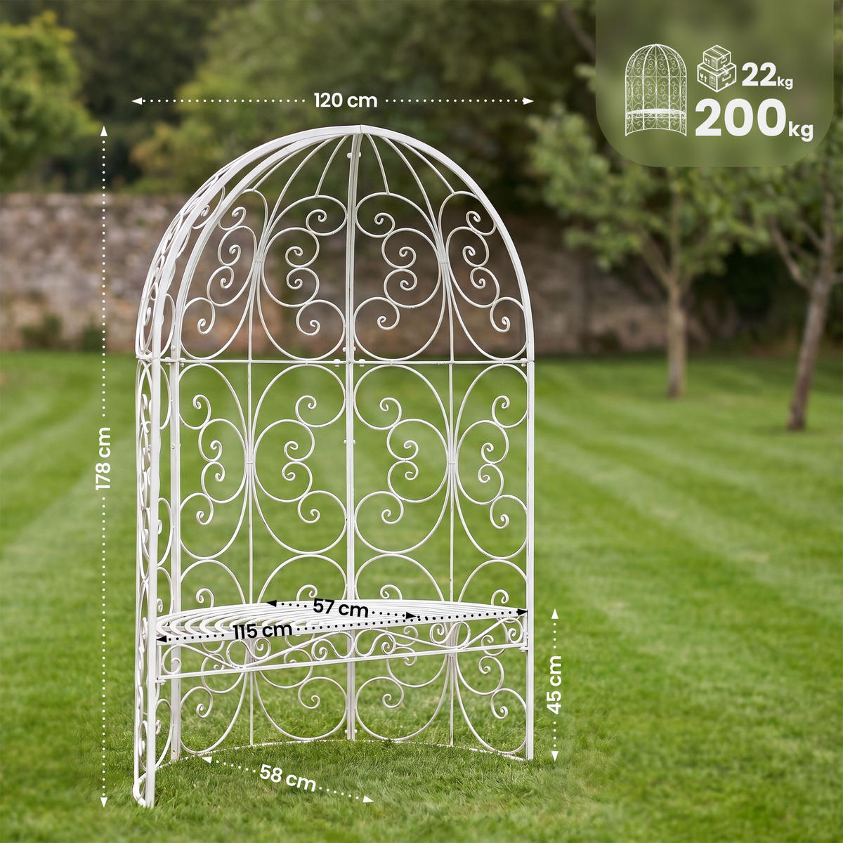 PAVILLON 120/58/178 cm Metall Weiß - Weiß, Metall (120/178/58cm) - CLP