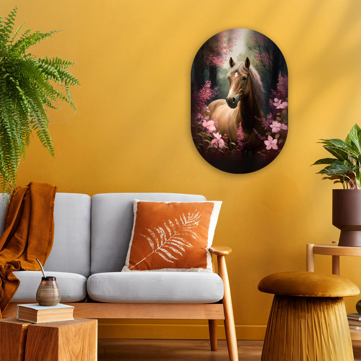 WANDBILD Pferd - Blumen - Rosa - Natur - Wald 40x60 cm - Altrosa, Kunststoff (40/60cm) - MuchoWow