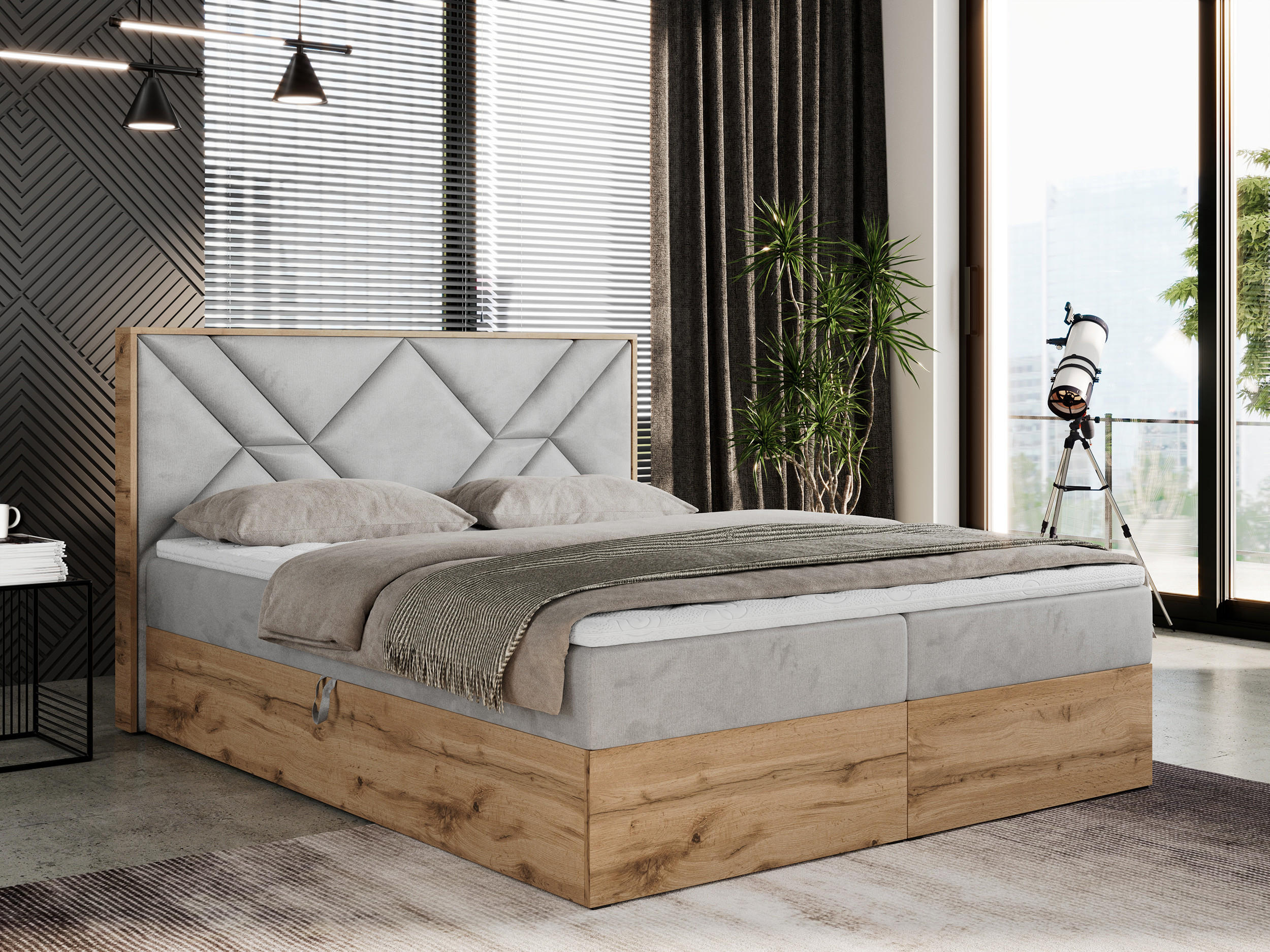 BOXBETT GUNAR - 120/200 Hellgrau Velvet - H3 - Hellgrau, Holz/Textil (120/200cm) - MKS