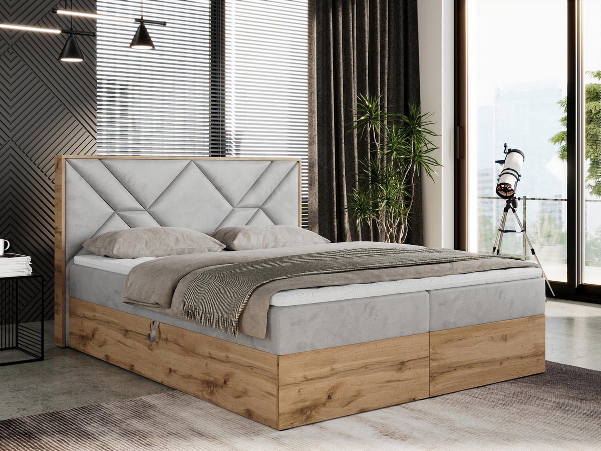 BOXBETT GUNAR - 200/200 Hellgrau Velvet - H3 - Hellgrau, Holz/Textil (200/200cm) - MKS