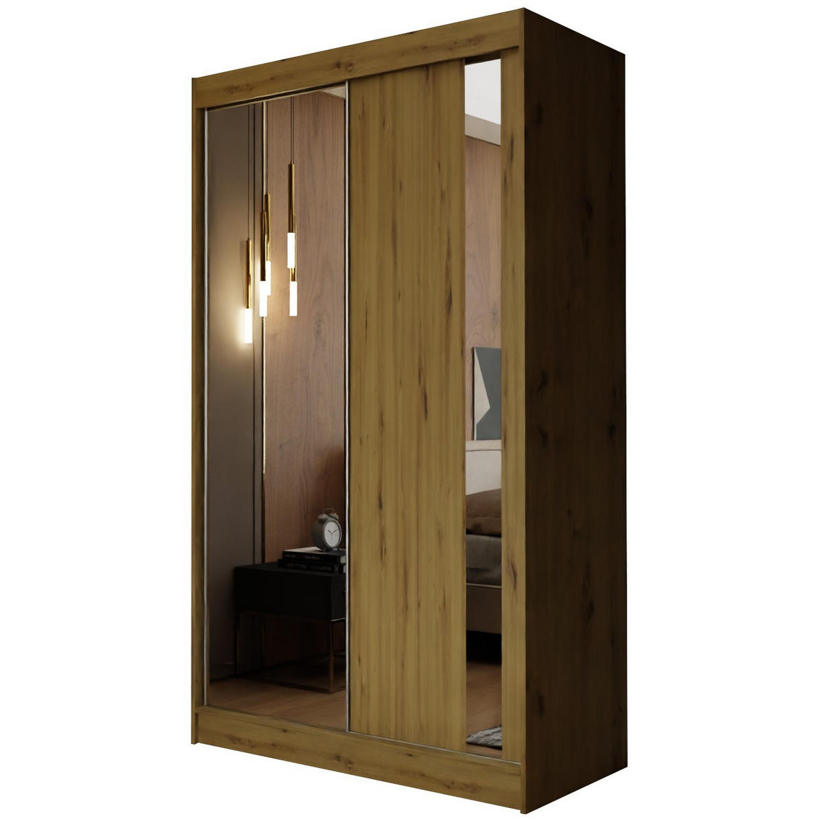 SCHWEBETÜRENSCHRANK GRAZIA 120/216/61 cm 2-türig mit Spiegel Eiche Artisan - Eiche Artisan, Holzwerkstoff (120/216/61cm) - MASSENO