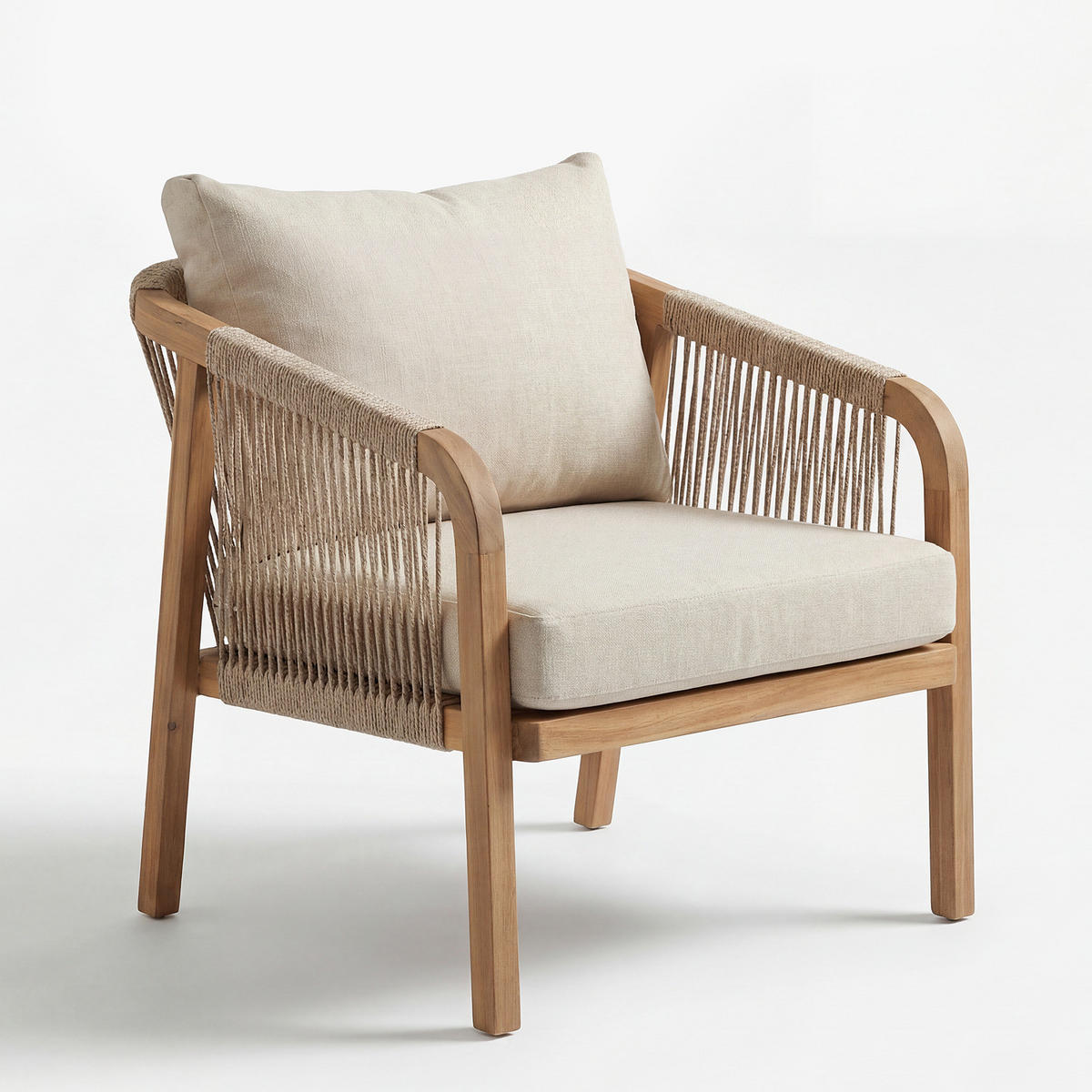 LOUNGESESSEL - Akazie massiv / Webstoff - Akazie Braun / Beige - Beige, Holz/Textil (68/69/80cm) - home24