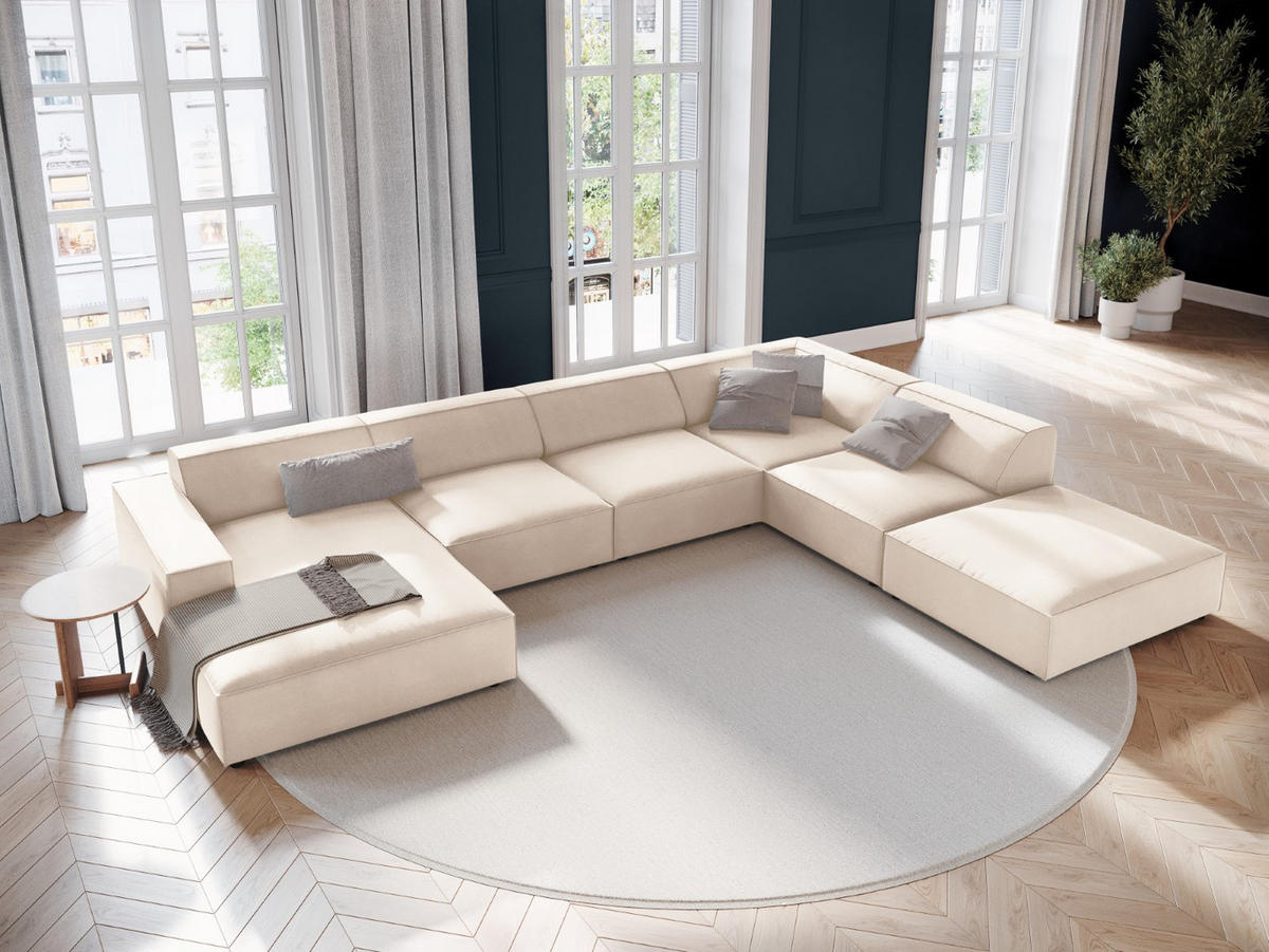 PANORAMASOFA rechts Jodie aus Samt leichtes beige 7 Sitzplätze - Beige, Textil (262/70/364cm) - Micadoni