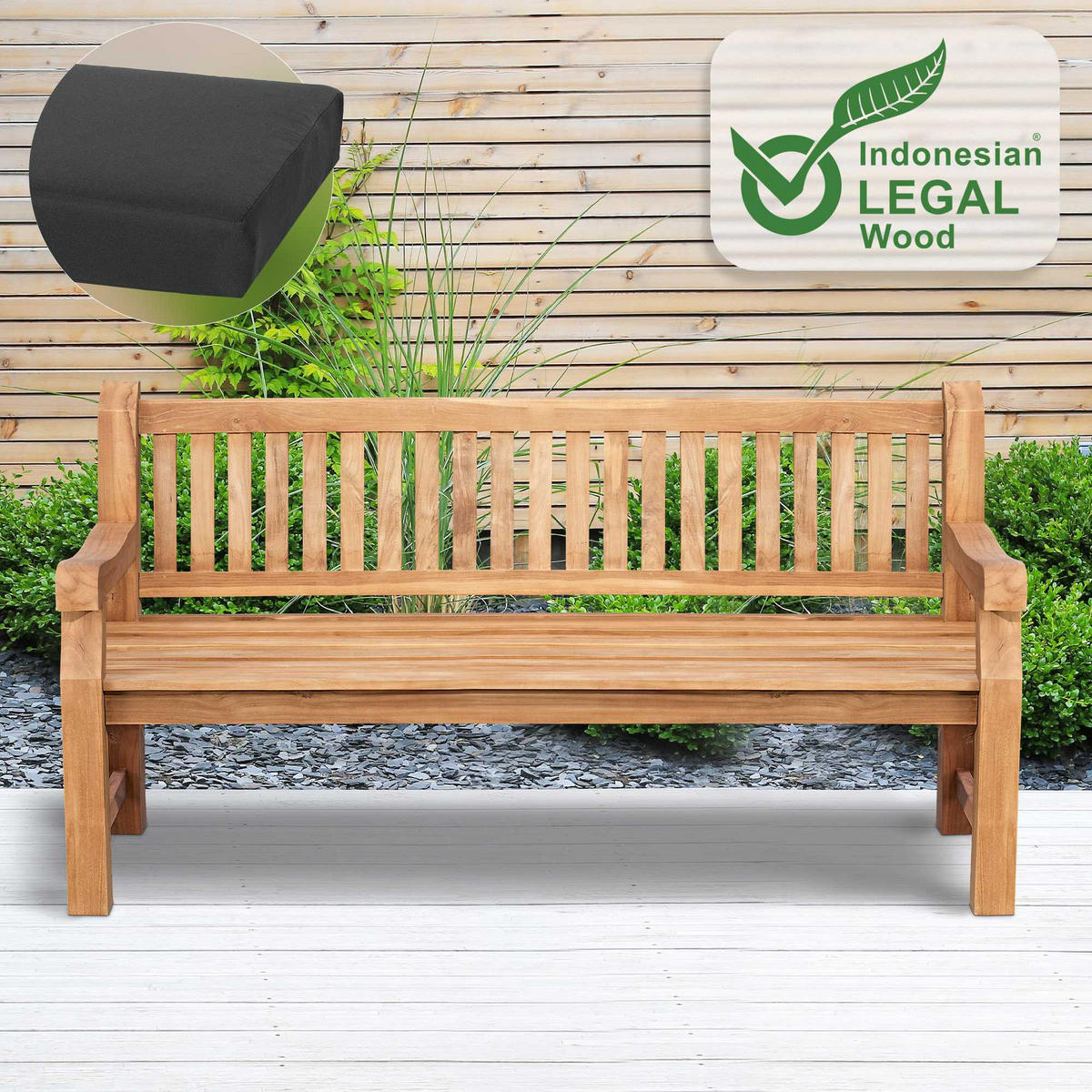 GARTENBANK Teakbank Dabel Holz Dunkelgrau Holzbank 180cm - Dunkelgrau, Holz (180/93/61cm) - DELUKE