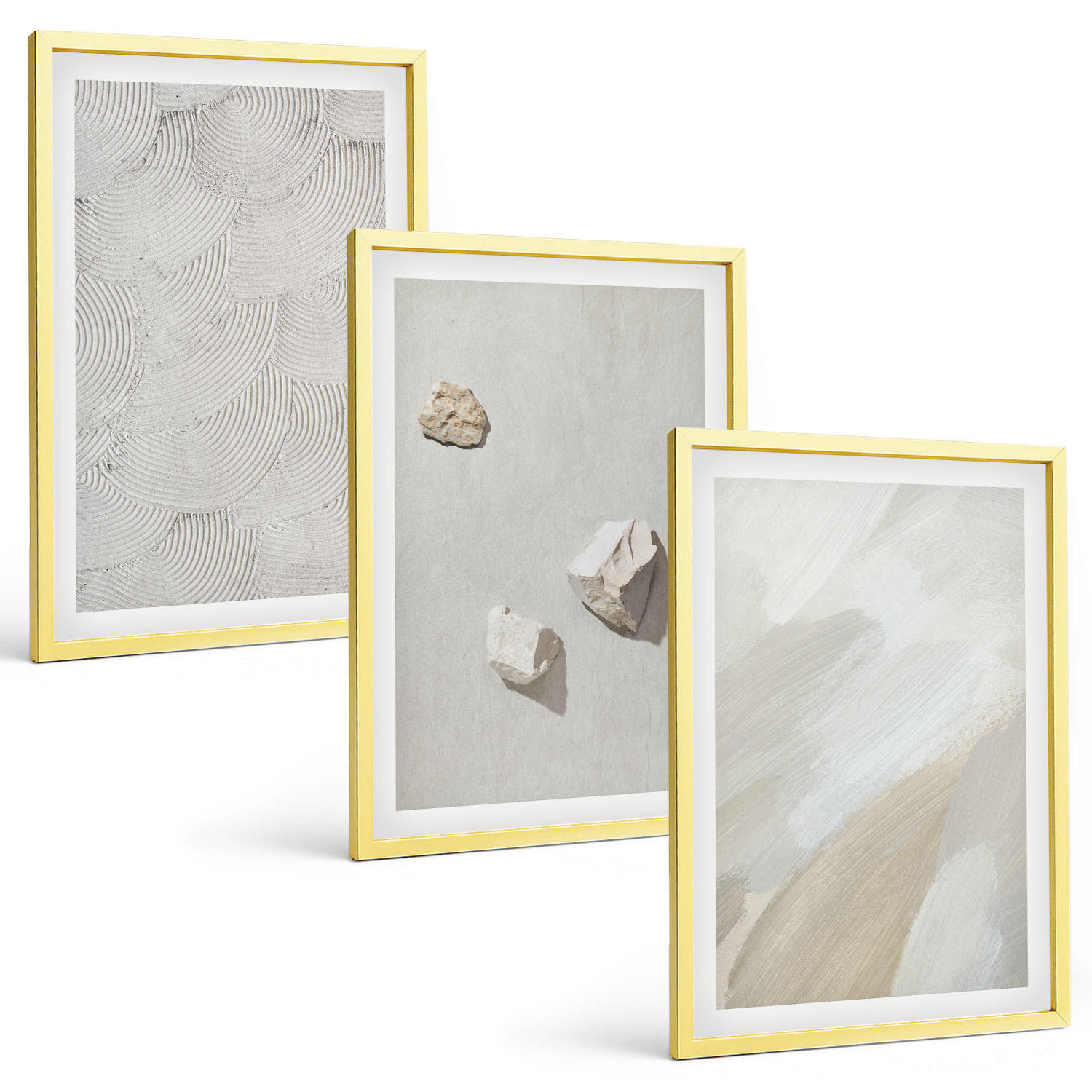 BILDER SET 3er Set - 40x60 cm Goldrahmen - Sandsteine moderne Farbe - Goldfarben, Kunststoff (40/60cm) - TULUP