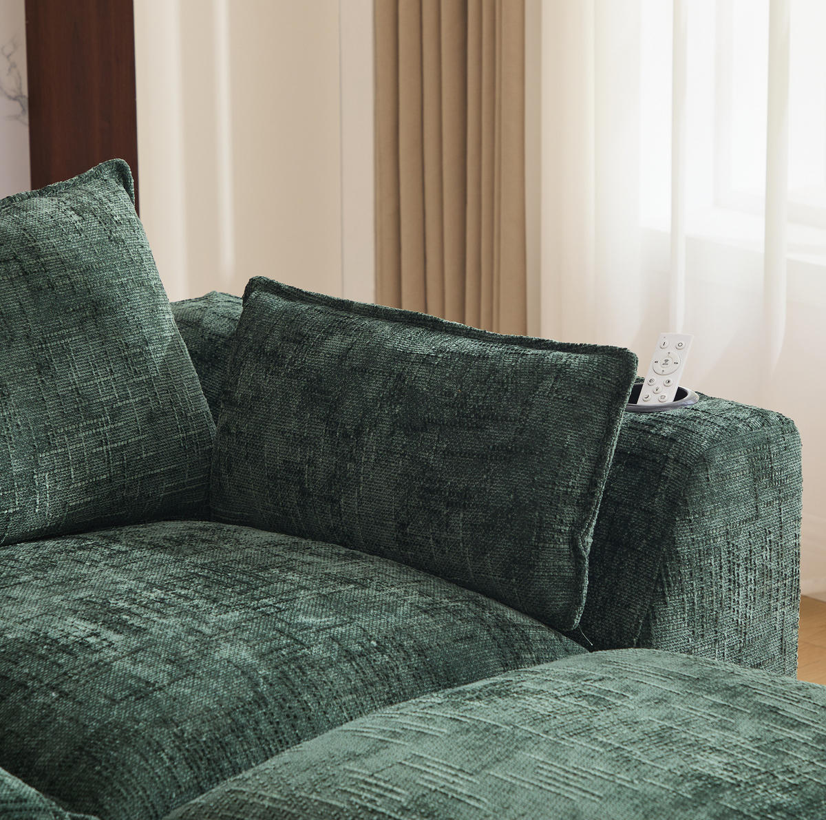 SOFA modular mit Fußhocker 256 x 161 cm Chenille Grün 3-tlg. - Grün, Holzwerkstoff (161/256cm) - Meubliv