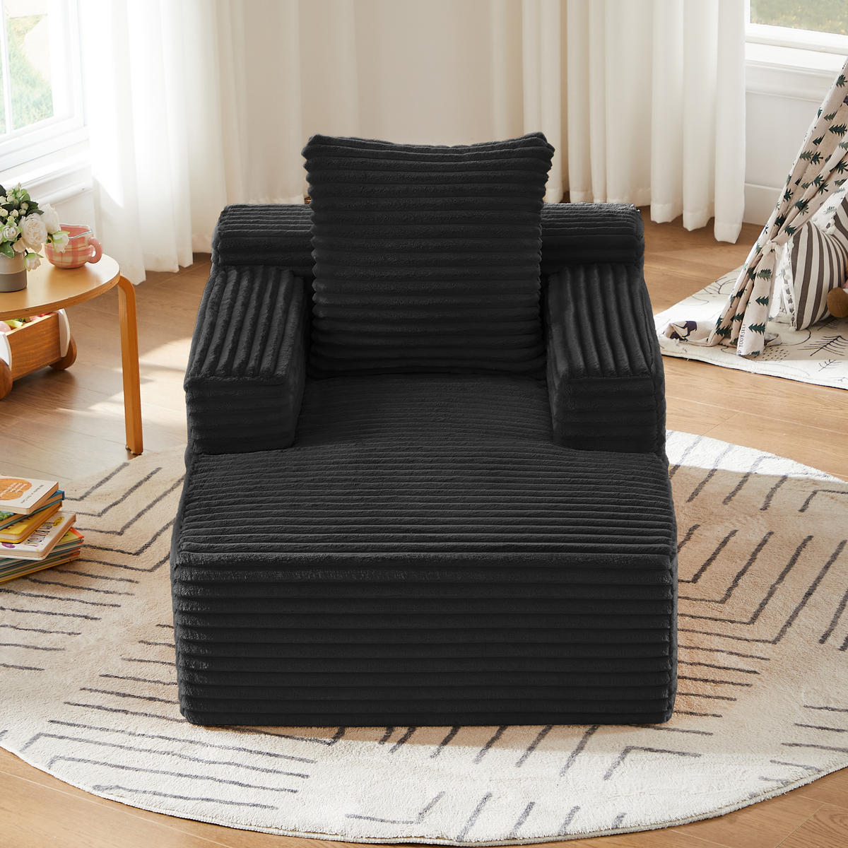 SCHLAFSESSEL DE-34916 Cord mit Schlaffunktion Schwarz - Schwarz, Textil (81/50/117cm) - ComfortXL