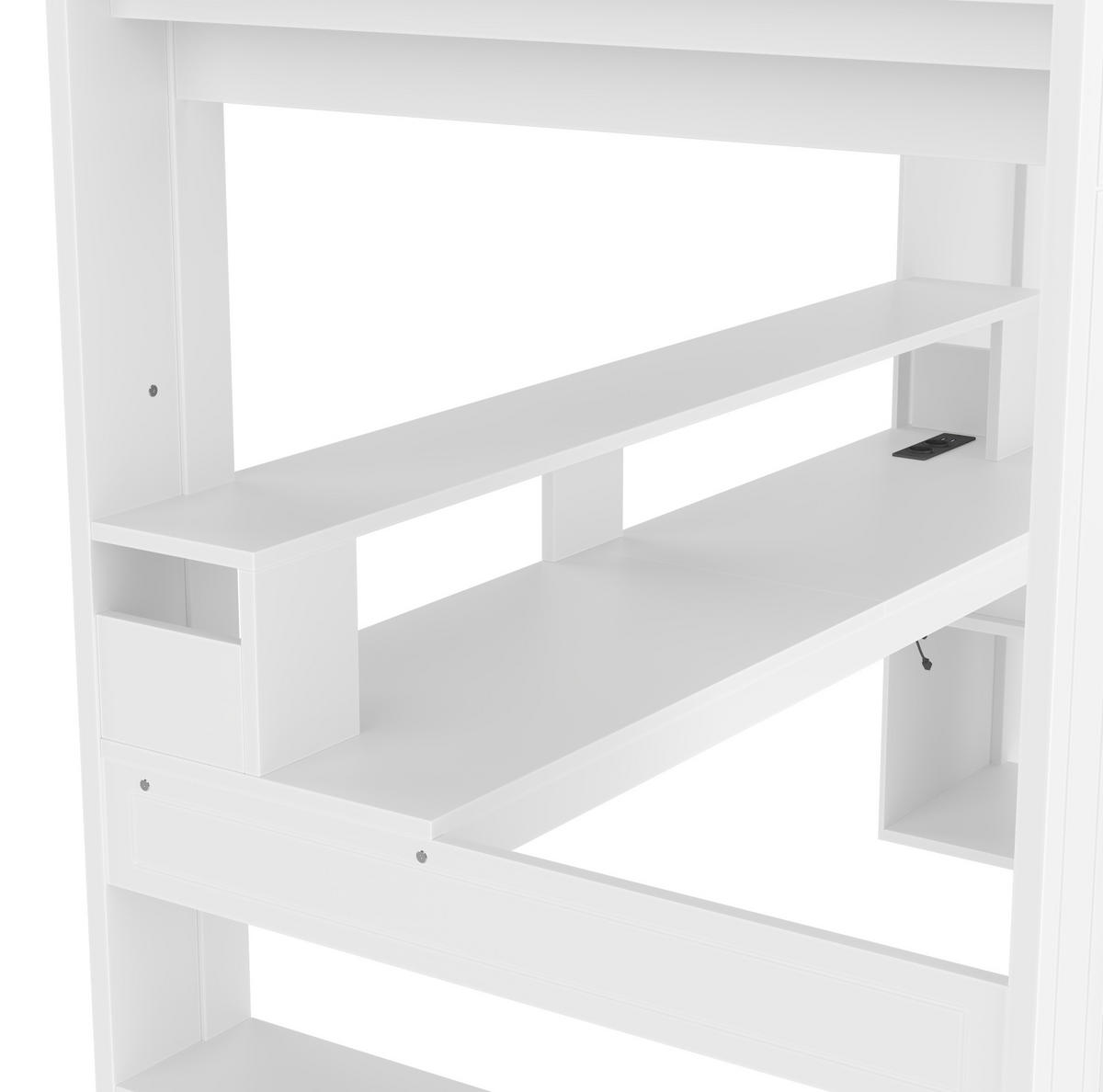 HOCHBETT 90/200 cm Weiß aus Kiefernholz und MDF mit Schreibtisch und LED-Beleuchtung - Weiß, Holz (90/200cm) - OKMYHOME