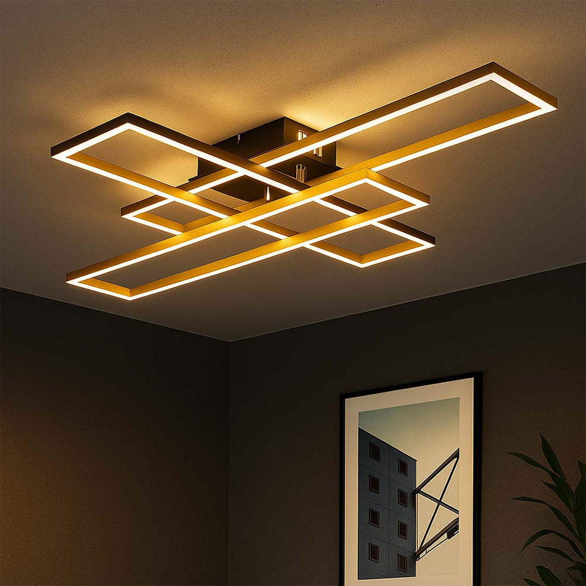 LED DECKENLEUCHTE Gold Schwarz Matt - Goldfarben, Metall (80/60/9.5cm) - Globo Lighting