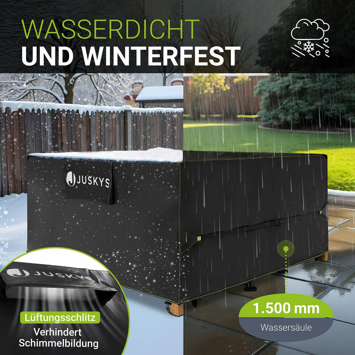 GARTENMÖBELABDECKUNG CoverSafe Pro schwarz - Schwarz, Kunststoff (200/90/200cm) - Juskys