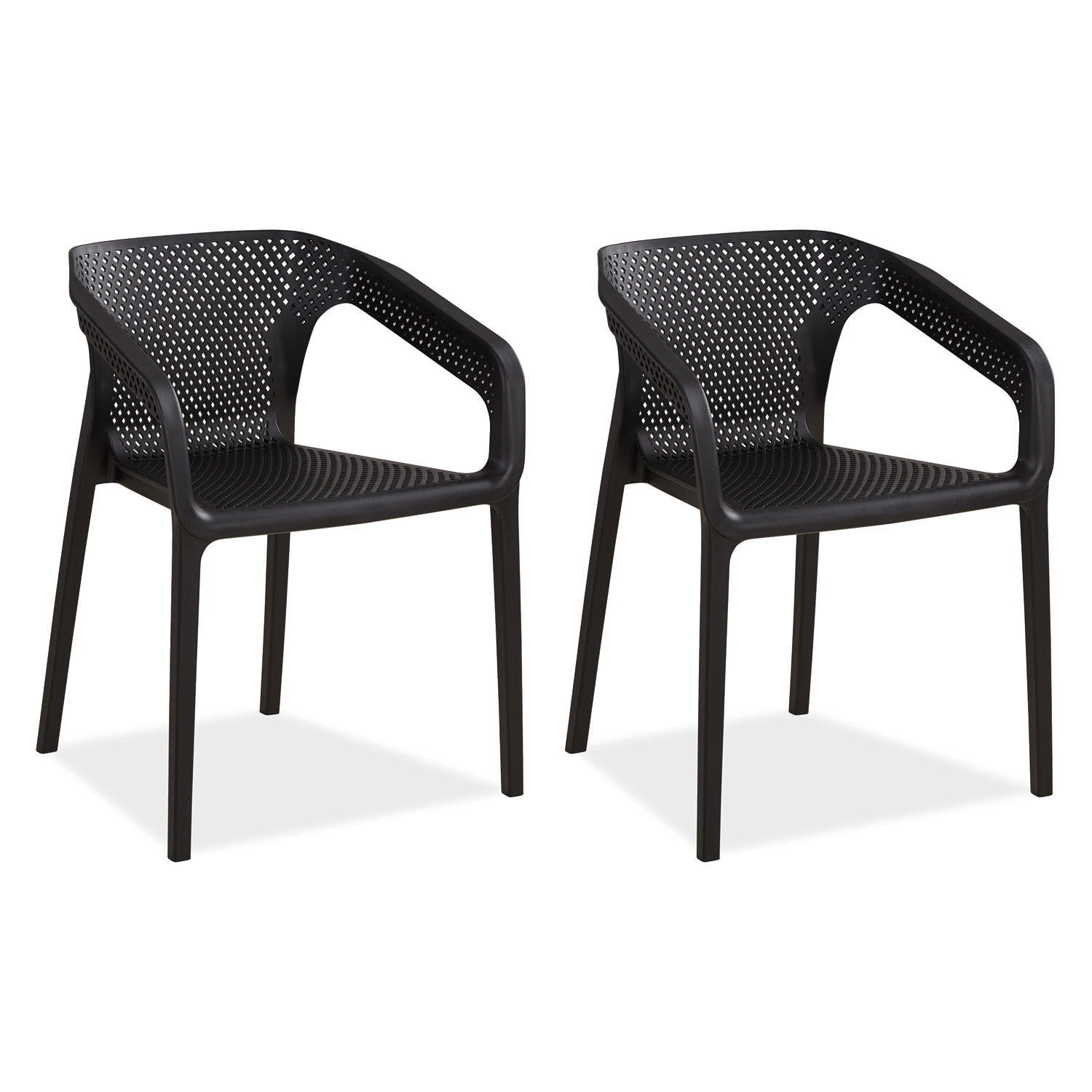GARTENSTUHL 2er-Set Kunststoff Schwarz mit Armlehnen - Schwarz, Kunststoff (110/75/54cm) - Homestyle4u