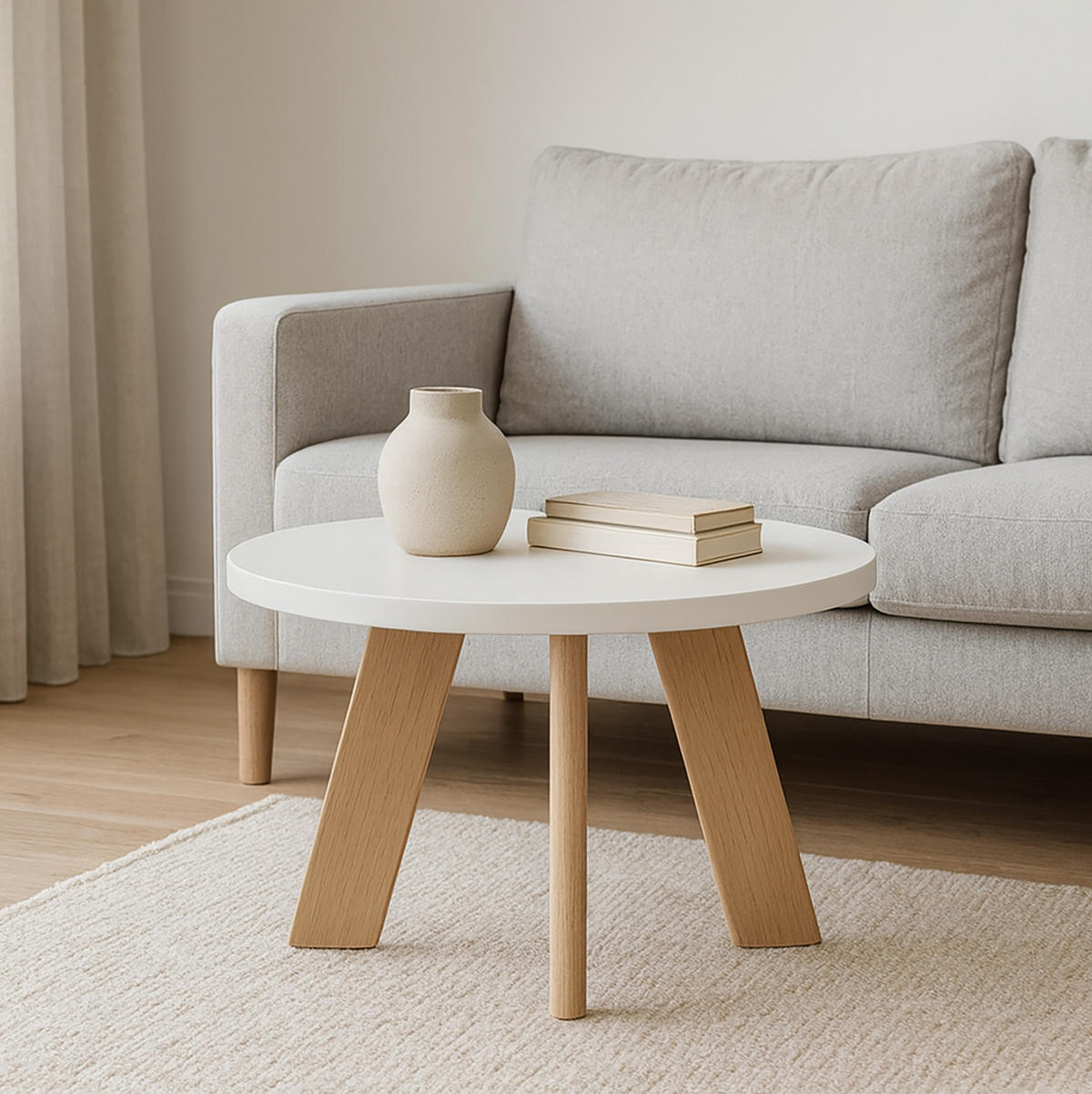 COUCHTISCH LEX Durchmesser 75 cm, Minimalistisch und zeitlos, Eiche Lefkas/Weiß - Dunkelbraun/Weiß, Holz (60/60/41cm) - Dekori_Interiors